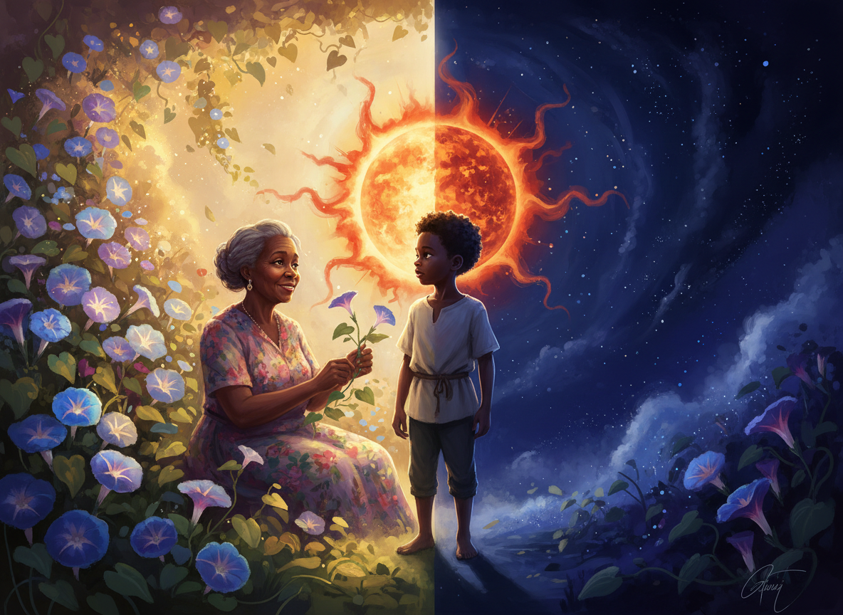 Gloria and Sunny — morning glory and midnight sun, the twin guardians of Ant's world
