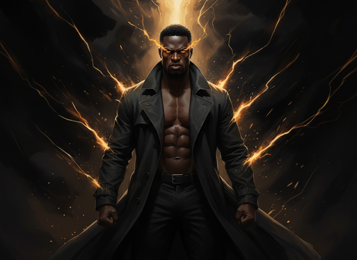 I'm Mad — a Black man standing in a storm of light and shadow, fury in every line of his body