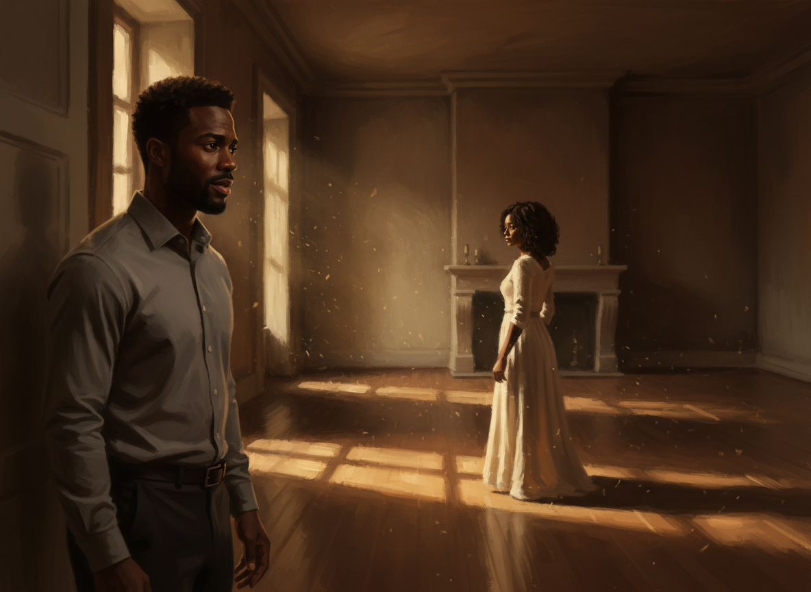 Nothing but a Question Mark — a Black man and woman across a softly lit room, uncertain and tender